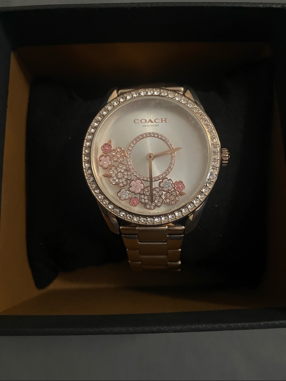 COACH Rose Gold Floral Crystal Dial Bracelet Watch